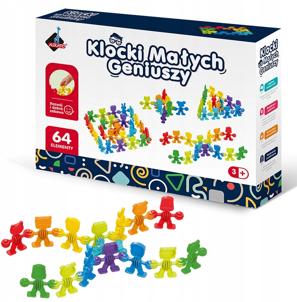 Askato Blocks of Little Geniuses SPALVOS SKAITLIUKAI 64 vnt MOKSLO dėlionė