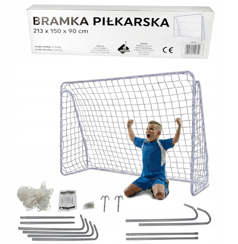 Askato Futbolo vartai su tinklu 213 x 150 x 90 cm, plieniniai, balti