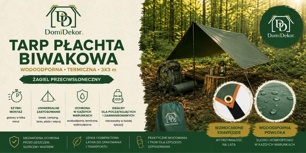 ASMAT TARP vandeniui atsparūs TERMINIAI KEMPINGŲ LAKŠTAI 3X3 m SAULĖS BURĖ