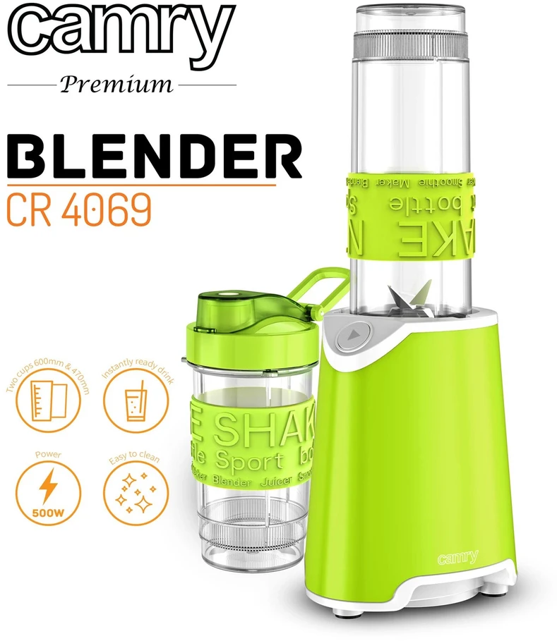 Asmeninis trintuvas 800W, smulkina ledą, 2 buteliai, 4 peiliukai iš Camry CR 4069 plieno
