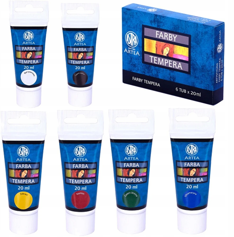 Astra Artea temperiniai dažai, 6 spalvos x 20ml