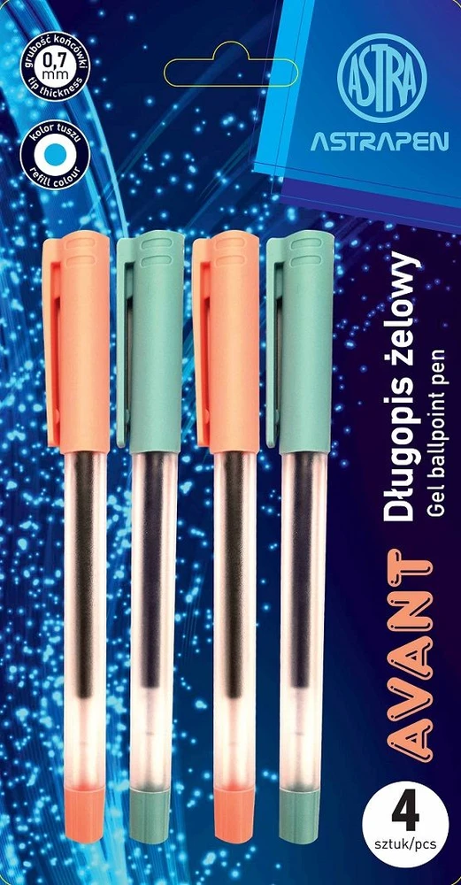 Astra Avant Gel Pen, 4 vnt., mėlynas rašalas, 0.5 mm