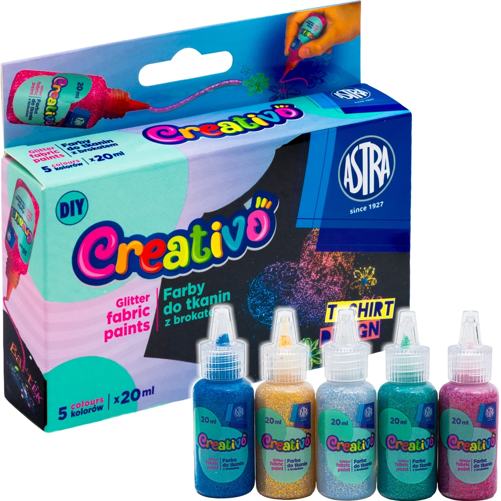 Astra Creativo GLITTER AUDINIAI DAŽAI 5 spalvos X 20ml