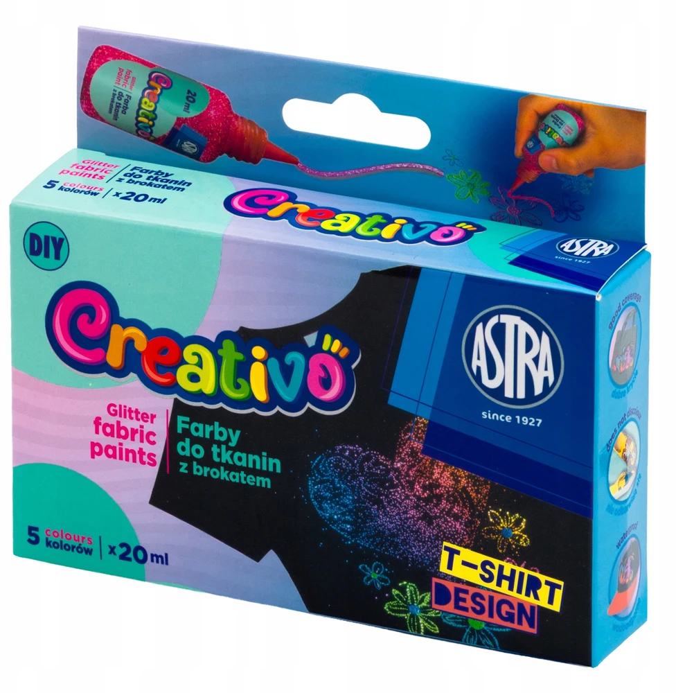 Astra Creativo GLITTER AUDINIAI DAŽAI 5 spalvos X 20ml