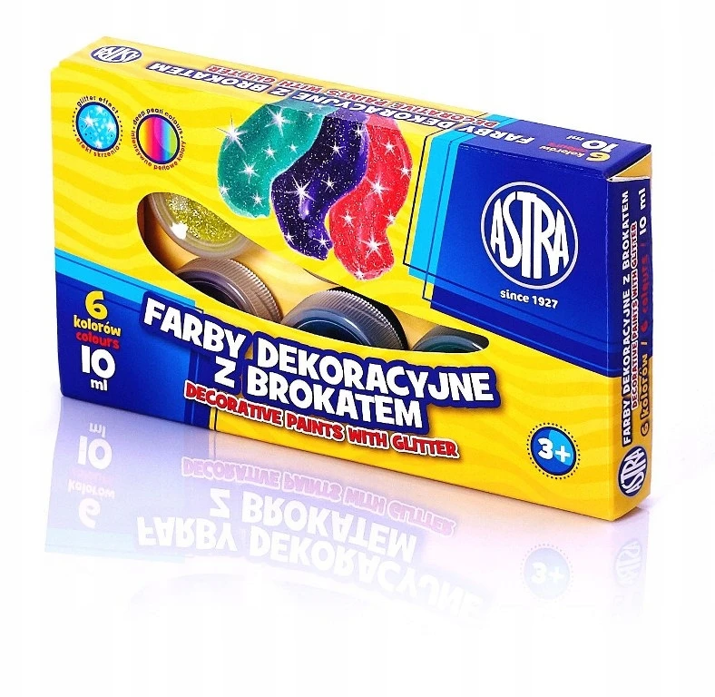 Astra dekoratyviniai dažai su blizgučiais 6 spalvos - 10 ml