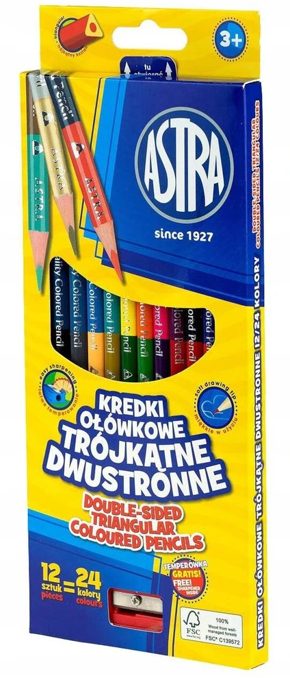 Astra Dvipusiai trikampiai pieštukai 12 spalvų