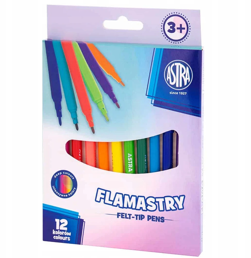 Astra flomasteriai mokyklai, Pastel Line markeriai, 12 spalvų KARTONĖJE DĖŽĖJE