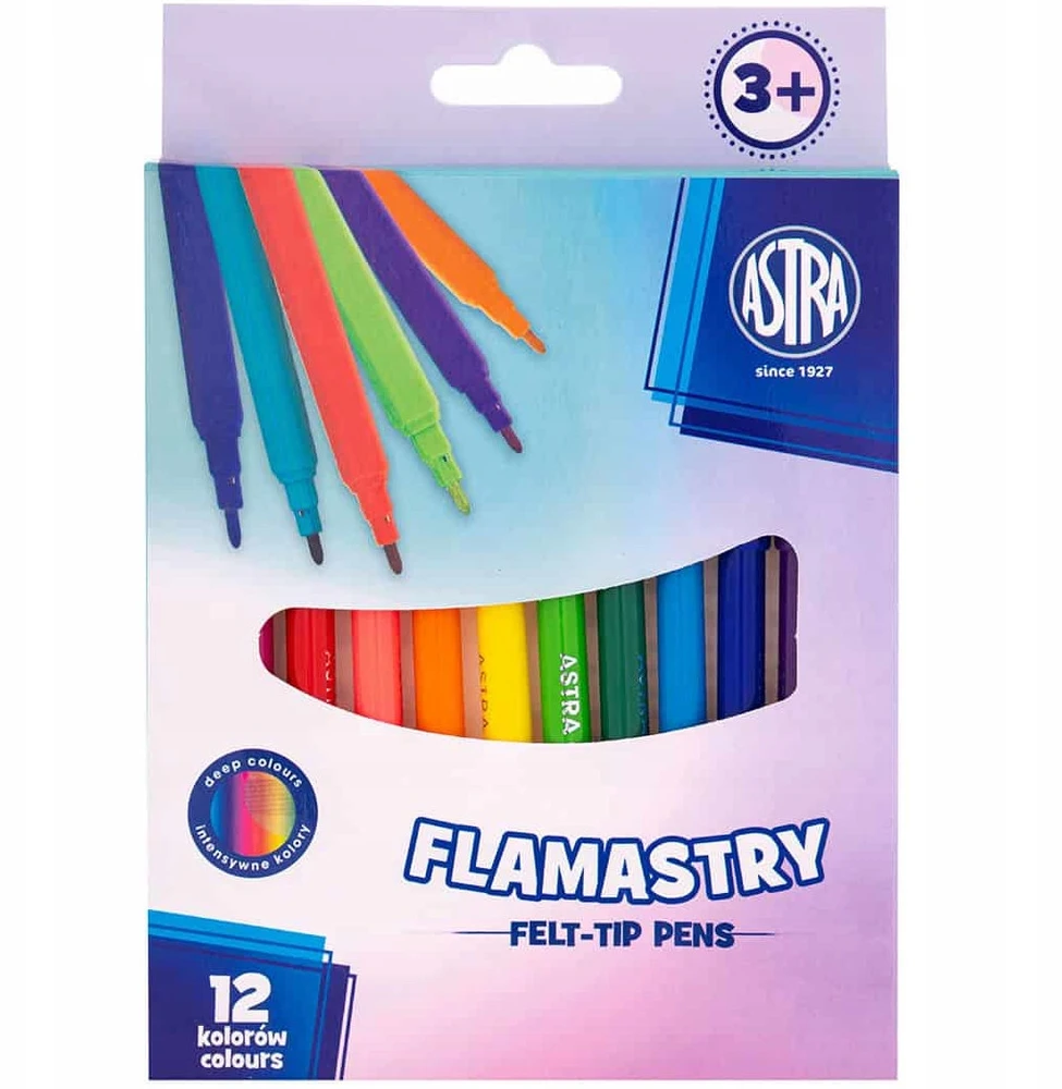 Astra flomasteriai mokyklai, Pastel Line markeriai, 12 spalvų KARTONĖJE DĖŽĖJE