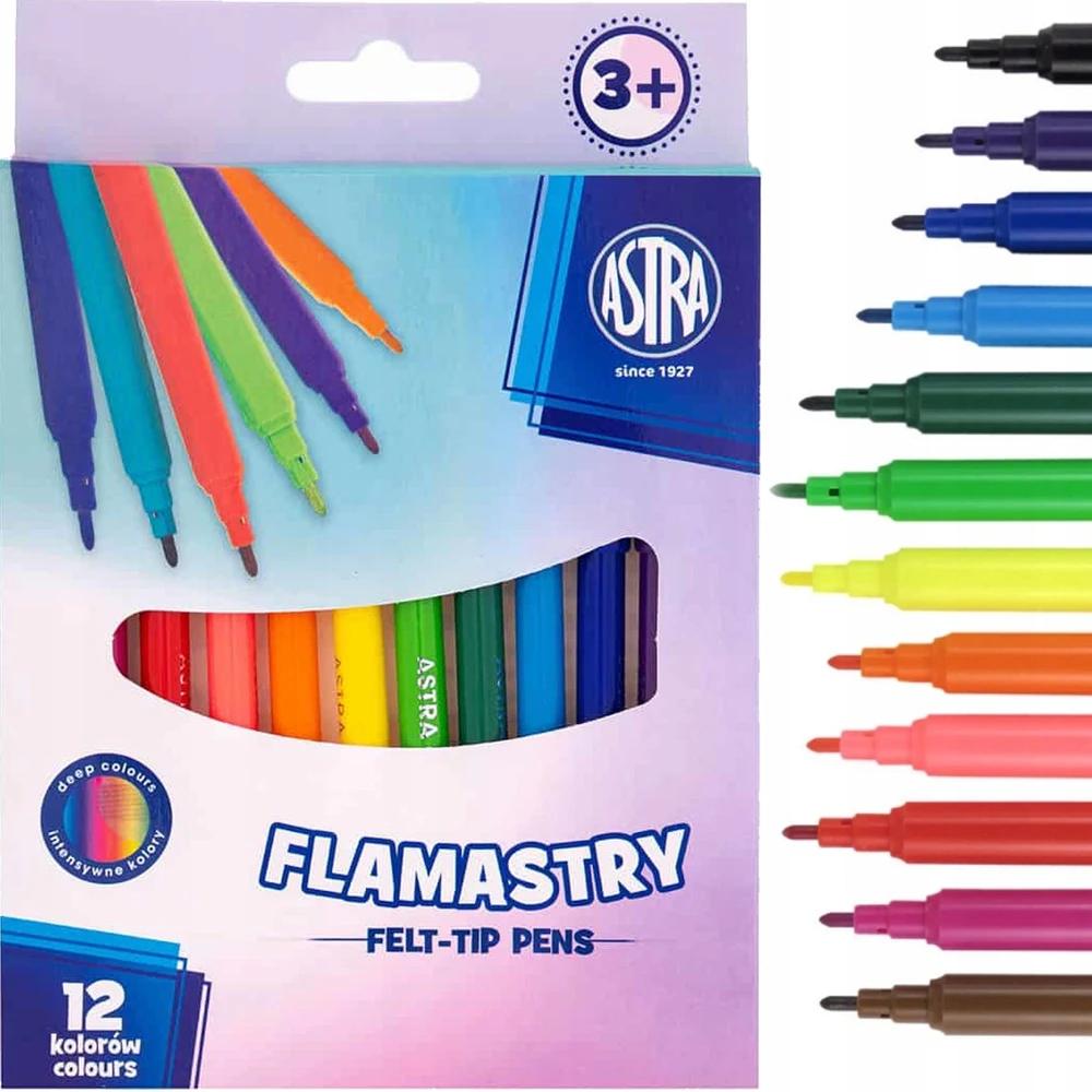 Astra flomasteriai mokyklai, Pastel Line markeriai, 12 spalvų KARTONĖJE DĖŽĖJE