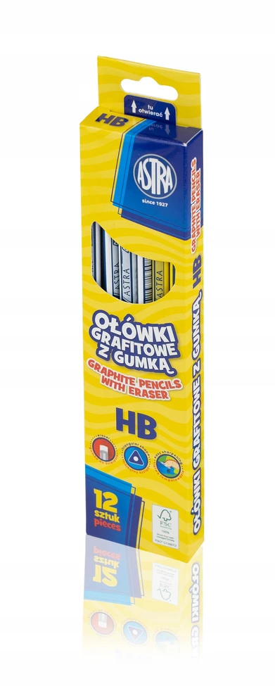 ASTRA grafitinis pieštukas su trintuku HB (12vnt.) - ASTRA kanceliarinės prekės