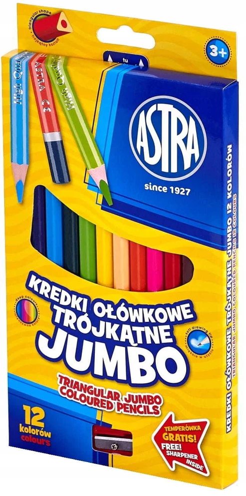 Astra Jumbo trikampės kreidelės 12 spalvų