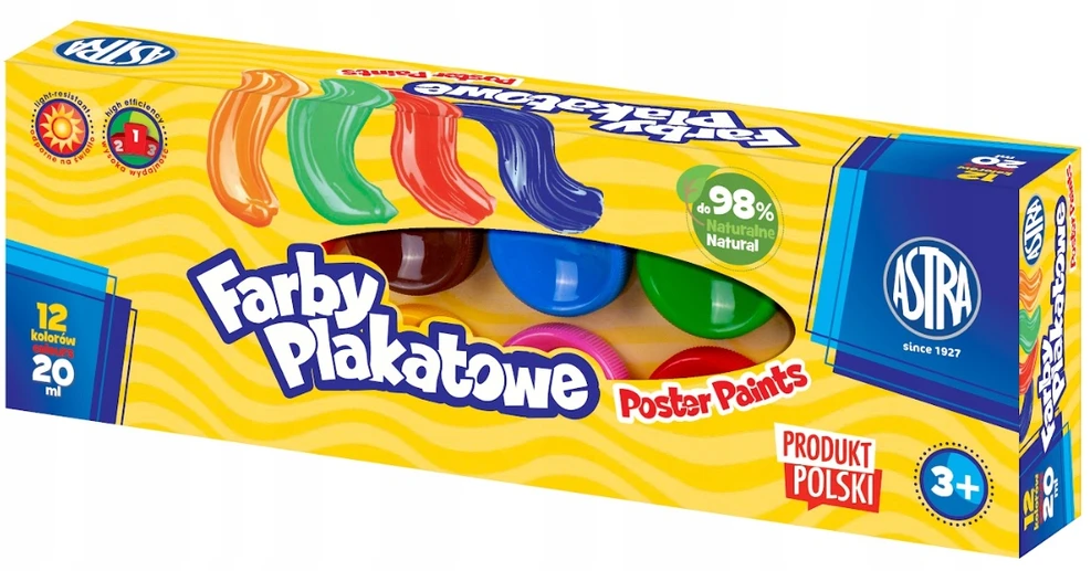 Astra Mokykliniai plakatiniai dažai 20 ml 12 + 2 spalvos intensyvios spalvos