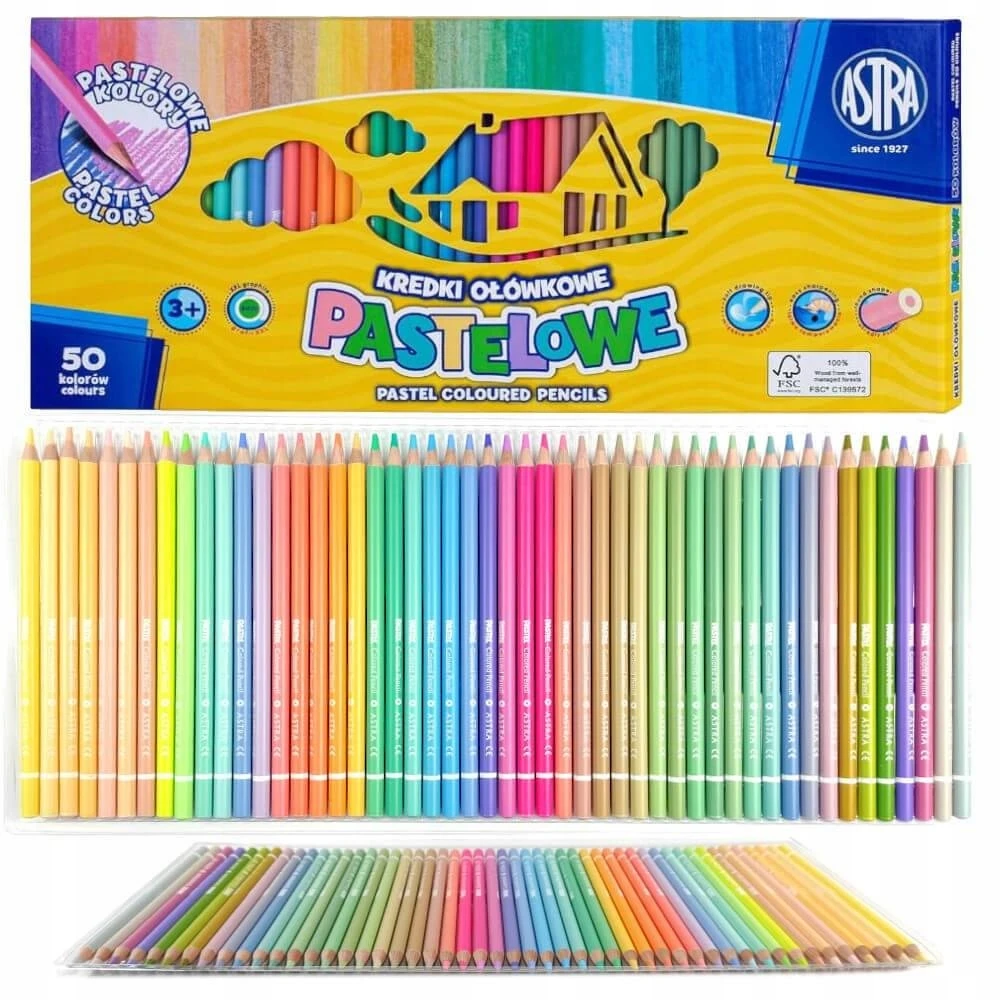Astra pastelinės spalvos pieštukinės kreidelės, 50 vnt.