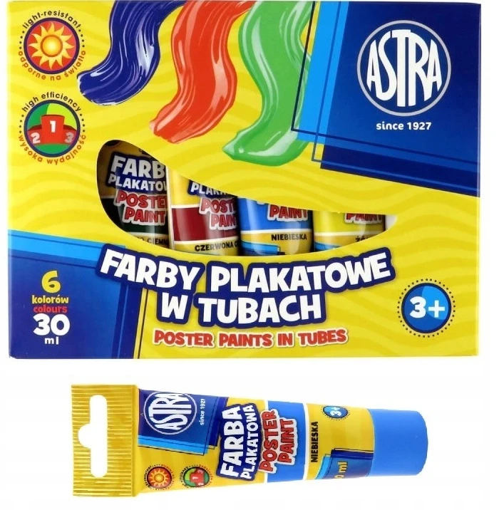 Astra Plakatiniai dažai mokyklinėse tūbelėse 6 spalvos 30 ml