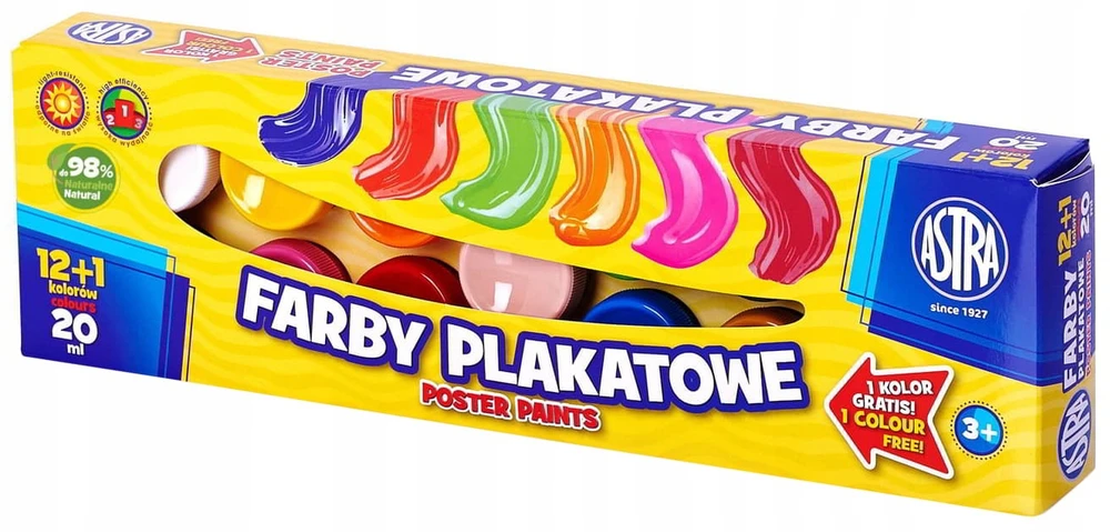 Astra Plakatų Dažai 12 Spalvų + 1 Dovana, 20ml