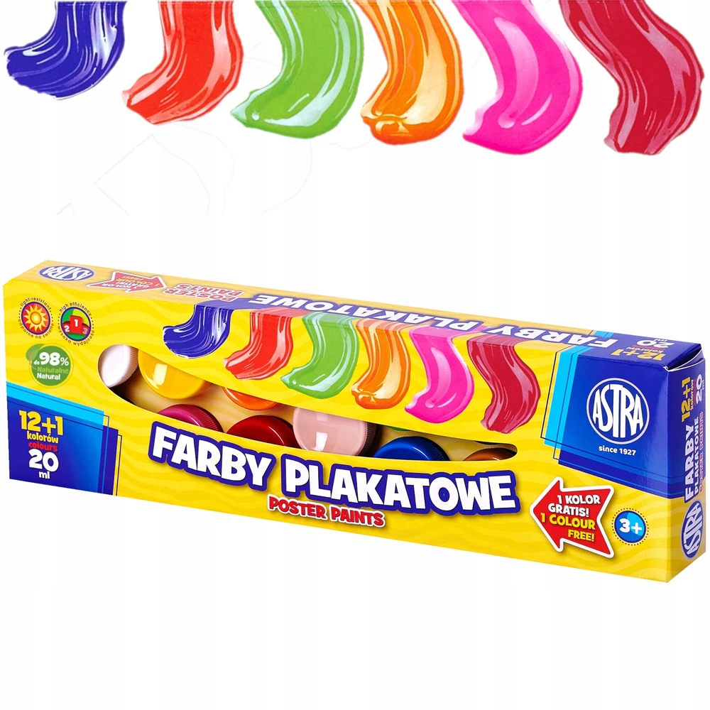 Astra Plakatų Dažai 12 Spalvų + 1 Dovana, 20ml