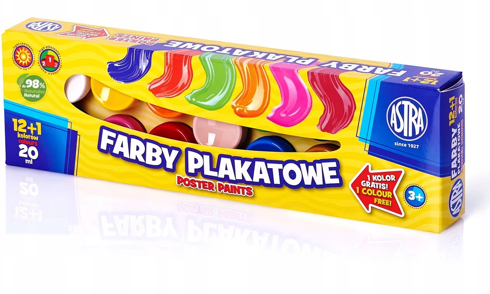 Astra Plakatų Dažai 12 Spalvų + 1 Dovana, 20ml