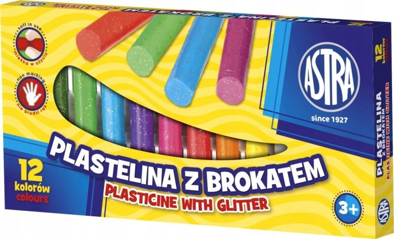 Astra plastilinas su blizgučiais, 12 spalvų, vaikams