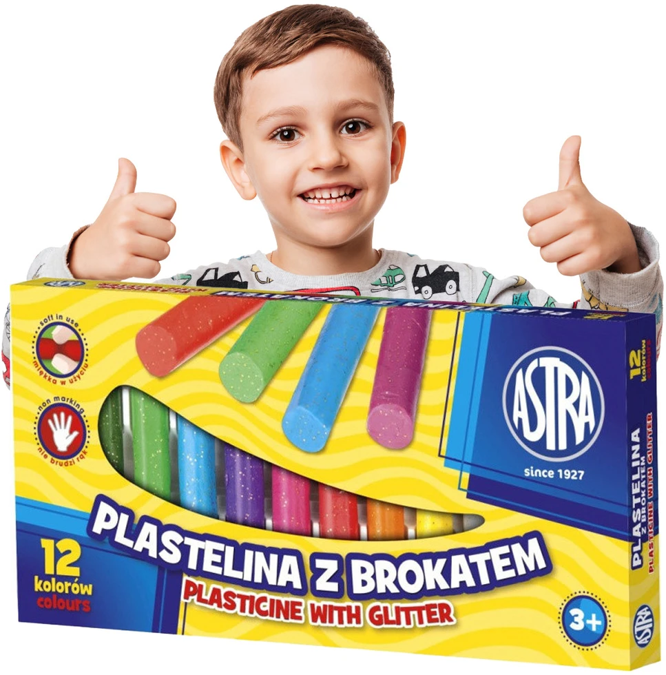 Astra plastilinas su blizgučiais, 12 spalvų, vaikams