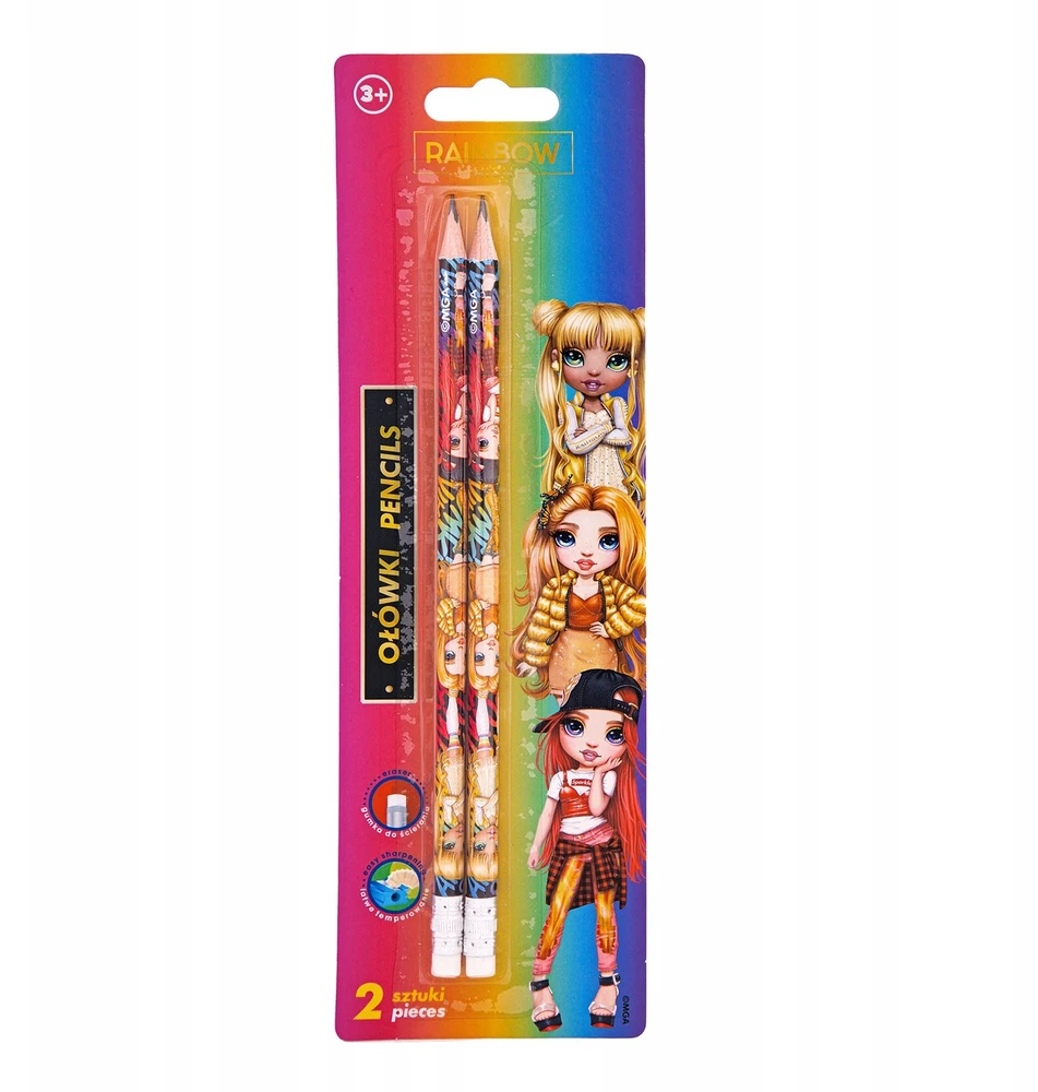 Astra Rainbow High Hb pieštukai su trintuku, 2 vnt.