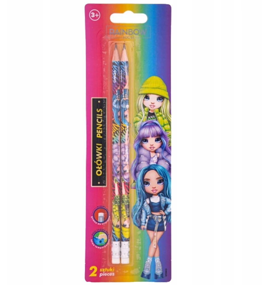 Astra Rainbow High Hb pieštukai su trintuku, 2 vnt.