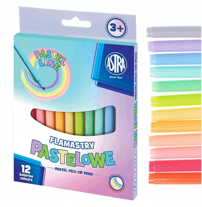 Astra spalvoti flomasteriai, 12 pastelinių spalvų, vaikams