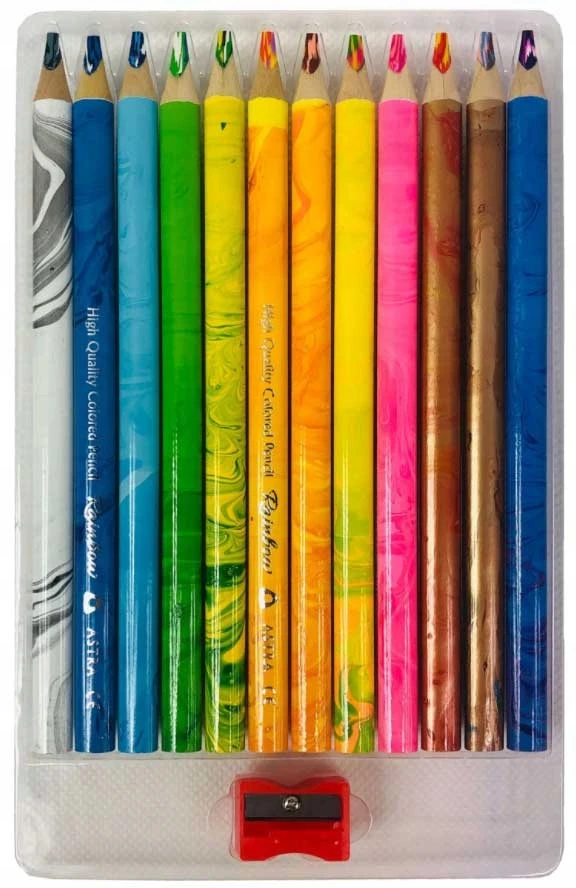 Astra Vaivorykštiniai trikampiai spalvoti pieštukai Jumbo, 12 spalvų rinkinys