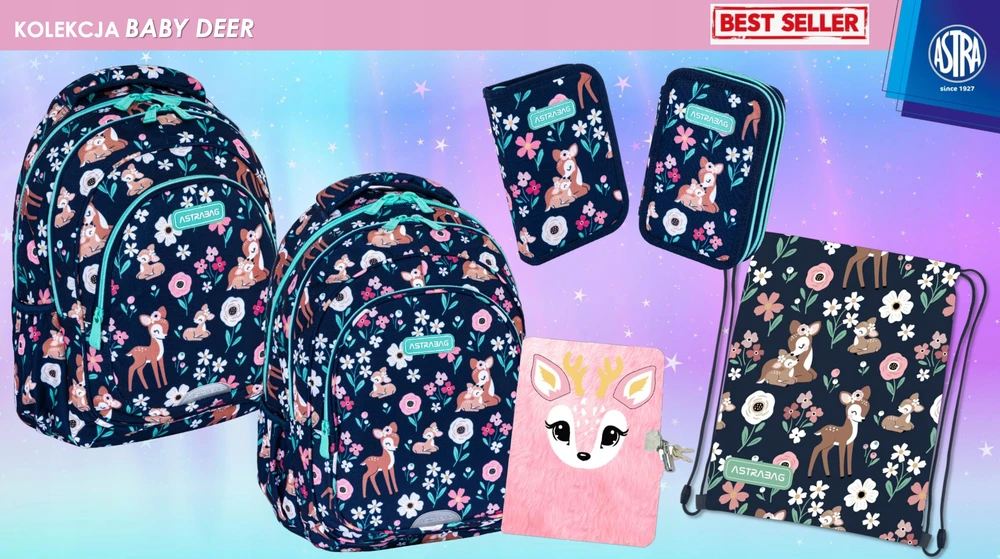 Astrabag Baby Deer kuprinė 3 klasei su organizatoriumi ir skyriumi nešiojamam kompiuteriui
