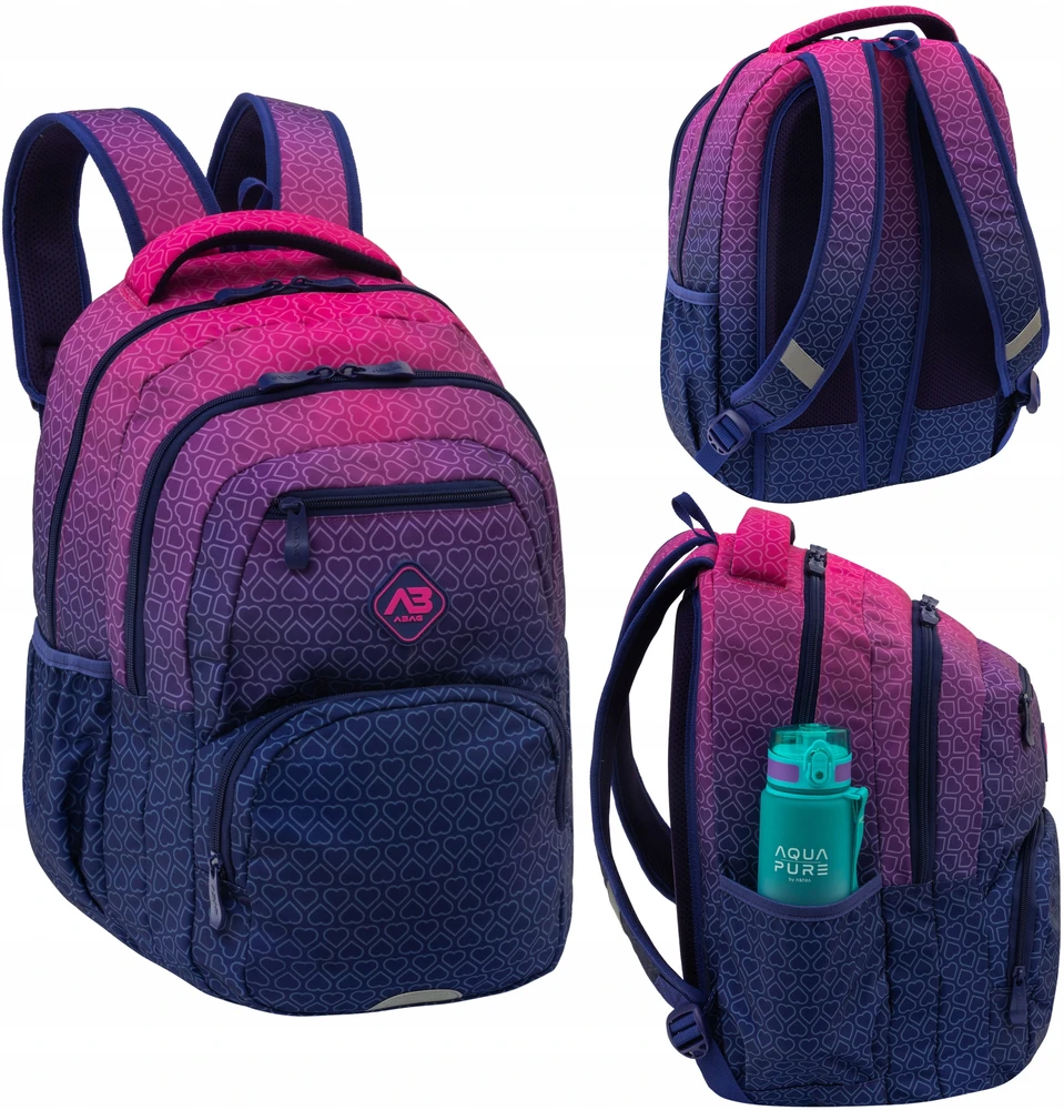 Astrabag Mergaičių mokyklinė kuprinė su laptopo skyriumi, širdelių raštu