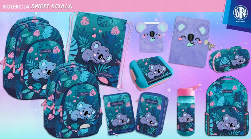 Astrabag Sweet Koala – pieštukinė su 2 atvartais, talpi ir lengva