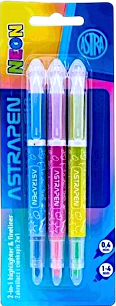 Astrapen 2in1 žymeklis ir rašiklis, neoninis, 3 vnt.