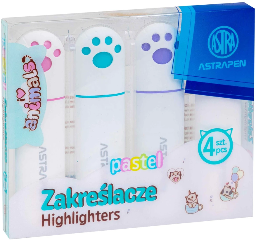 Astrapen Animals rinkinys: 4 pasteliniai žymekliai su gyvūnų motyvais