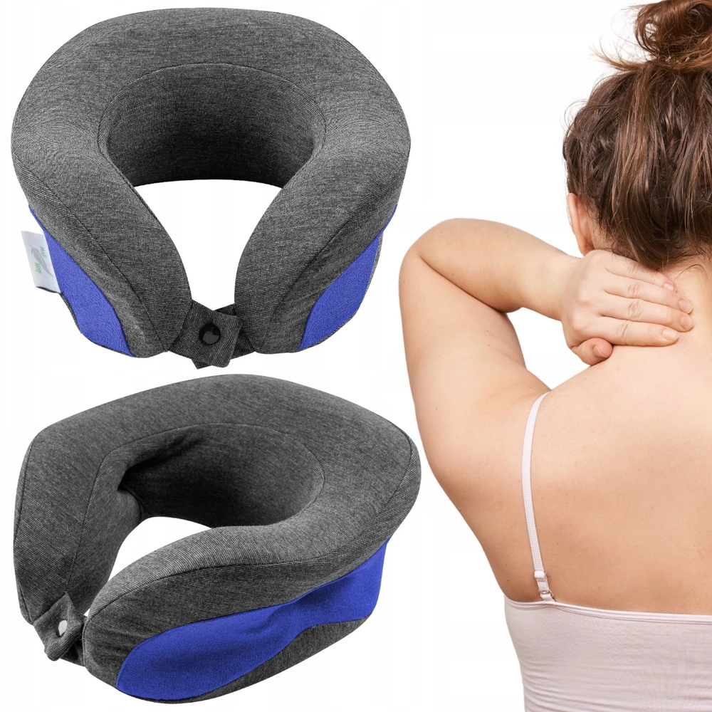 Atminties putplasčio kelioninė pagalvė, mėlyna, iš Medi Sleep