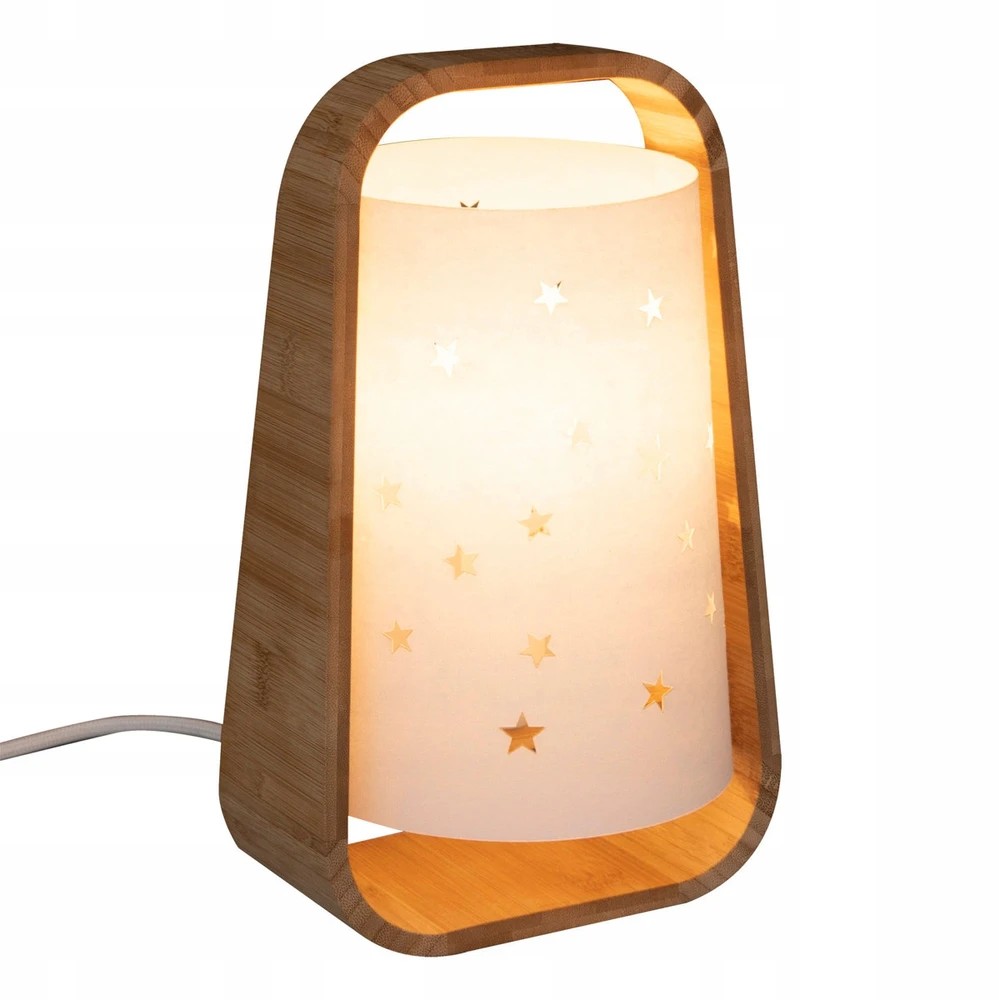 Atmosphera Naktinė lempa Cut Star su bambukine kojele ir popieriniu gaubtu, 27 cm, balta