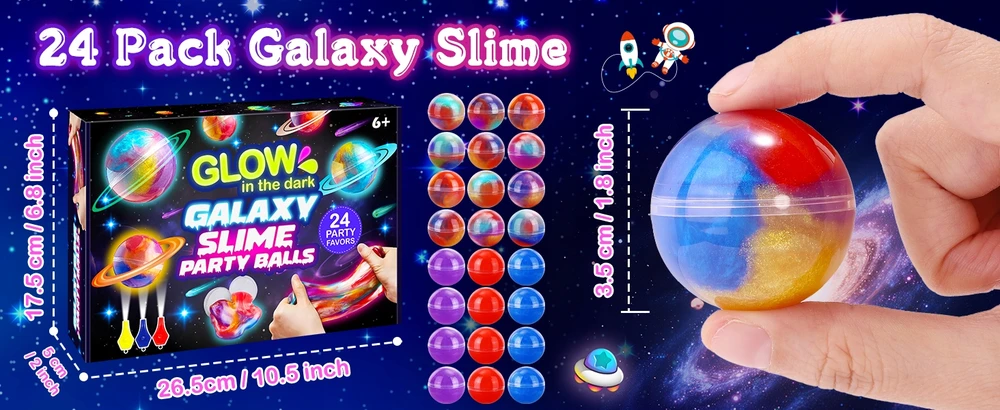 Atopdream Cosmic Slime Balls rinkinys, vakarėlio dovana vaikams, 24 vnt