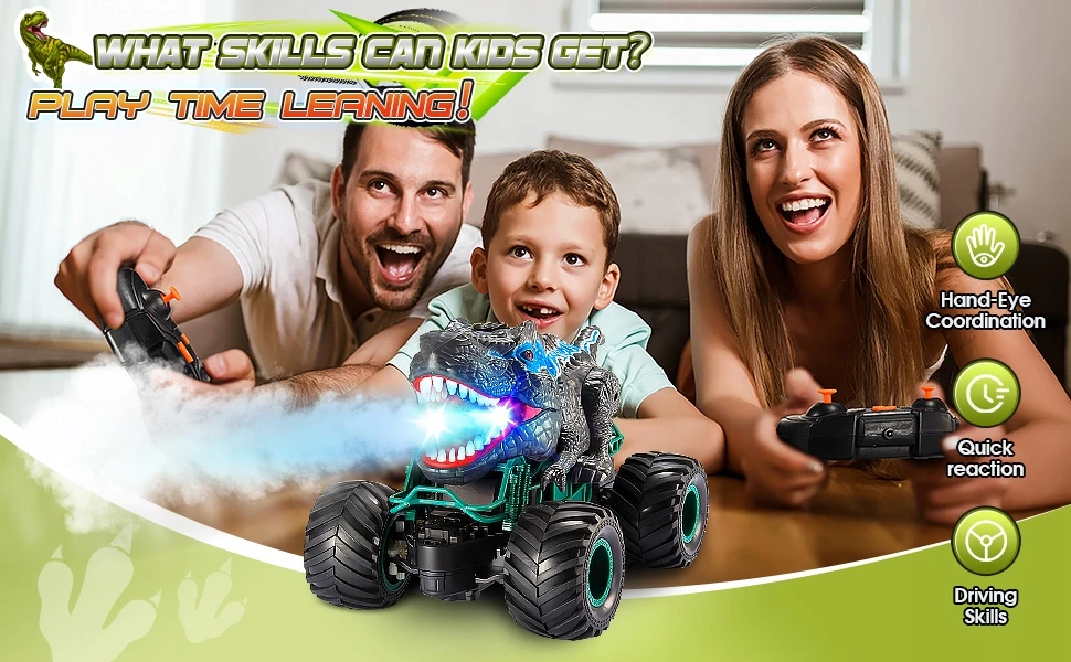 Atopdream Nuotoliniu būdu valdomas dinozaurinis automobilis, Monster Truck vaikams, pilka