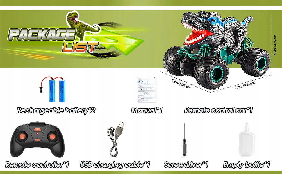 Atopdream Nuotoliniu būdu valdomas dinozaurinis automobilis, Monster Truck vaikams, pilka