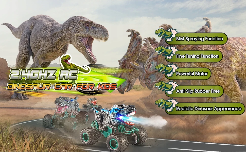 Atopdream Nuotoliniu būdu valdomas dinozaurinis automobilis, Monster Truck vaikams, pilka