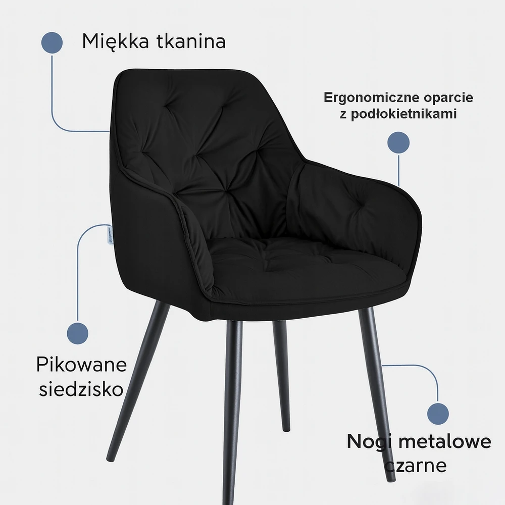Atos EMMA MG19 valgomojo kėdė su dygsniuotomis juodomis glamūrinėmis kojomis