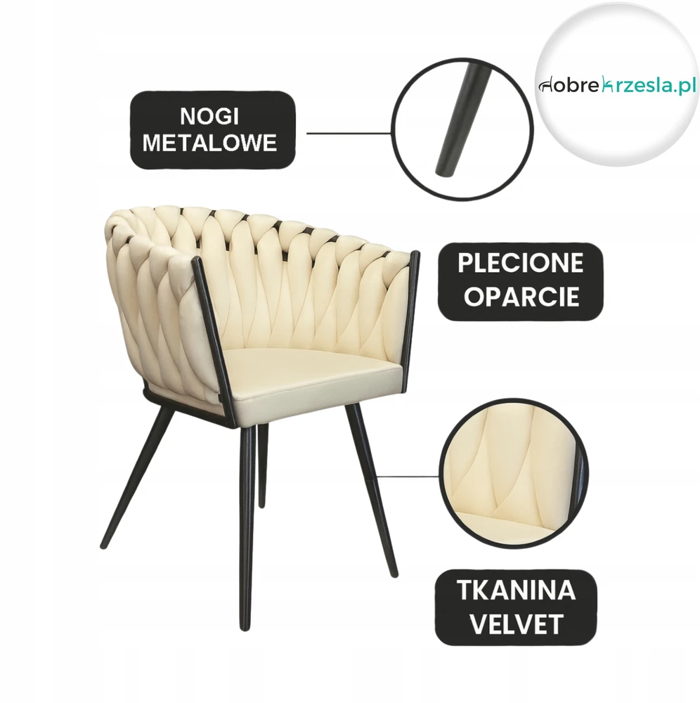 Atos Modernus ROSA MG50 Chair Kreminis Braided Juodas Legs Loft Glamour