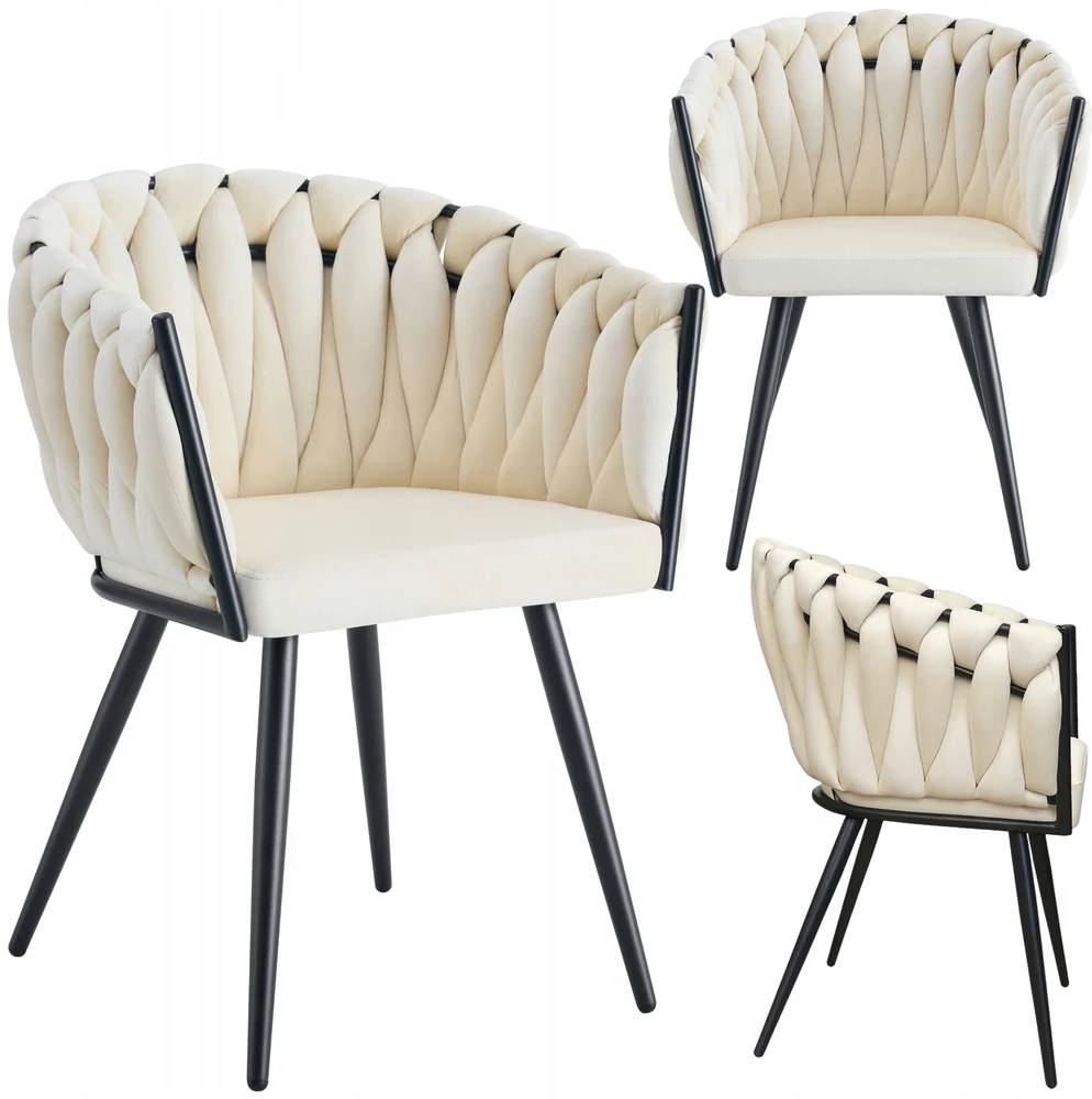 Atos Modernus ROSA MG50 Chair Kreminis Braided Juodas Legs Loft Glamour