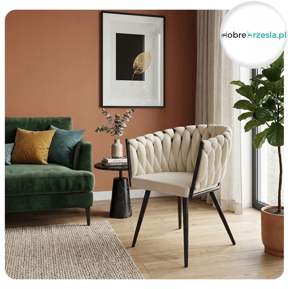 Atos Modernus ROSA MG50 Chair Kreminis Braided Juodas Legs Loft Glamour