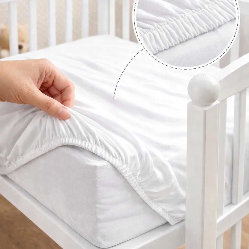Atspari orui MEDVILNINĖ paklodė lovai 120X60, Baltas SU elastine juostele