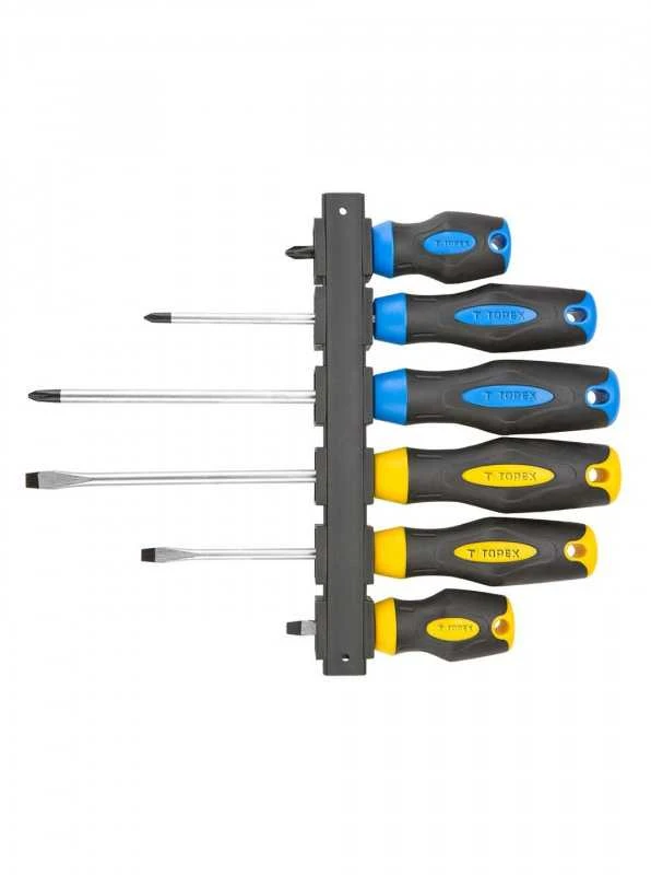 Atsuktuvų komplektas TOPEX 6 vnt. + laikiklis (5x38mm, 5x100mm, 6.5x150mm, PH1x100mm, PH2x38mm, PH2x150mm)