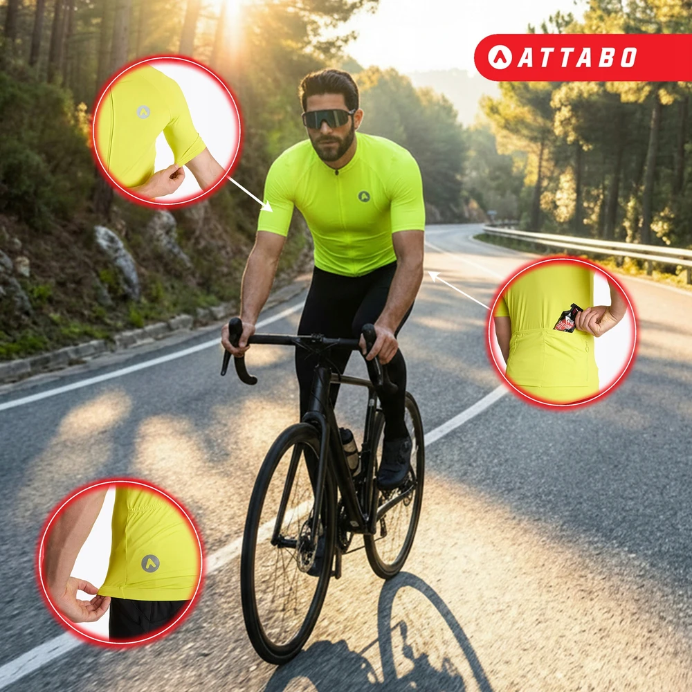 ATTABO Setvi vyriški dviračių marškinėliai, žalia, XL SLIM FIT LIGHTWEIGHT kvėpuojanti