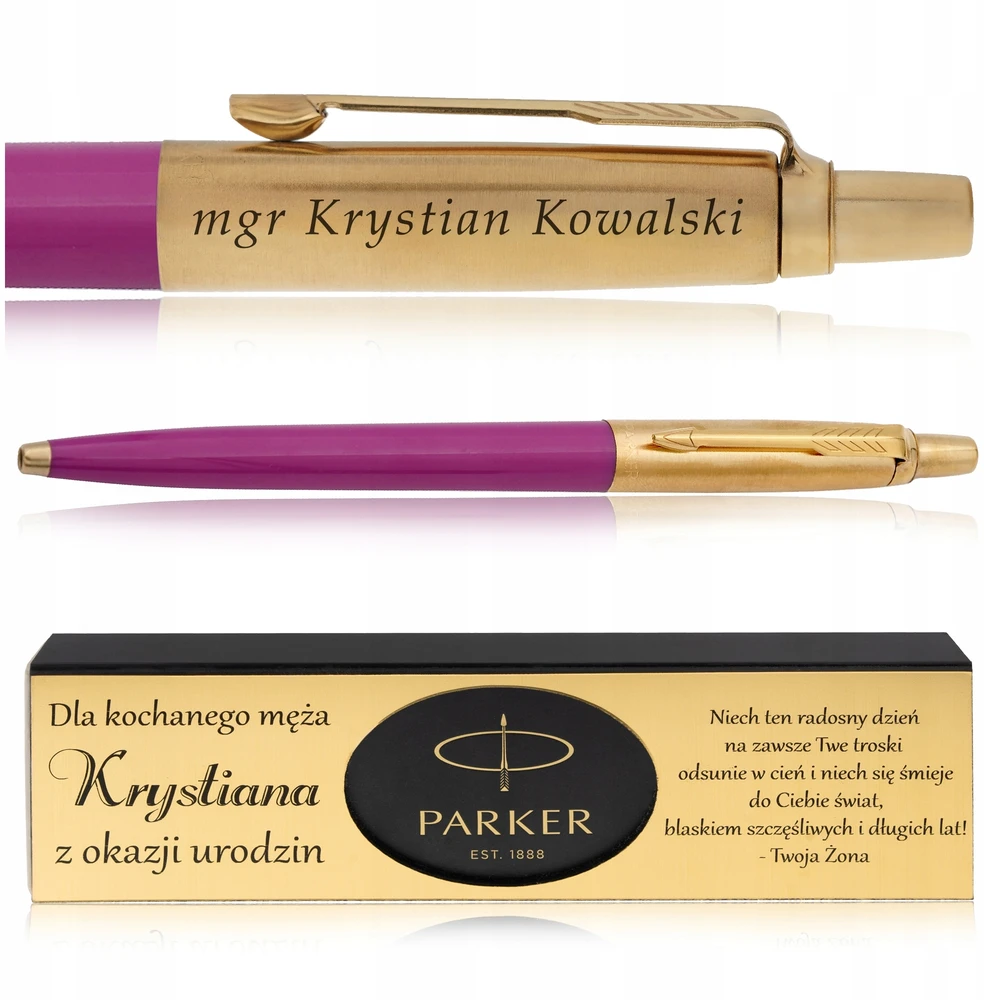 Auksinis Parker Jotter rašiklis su graviravimu - 24 karatų auksas, magenta