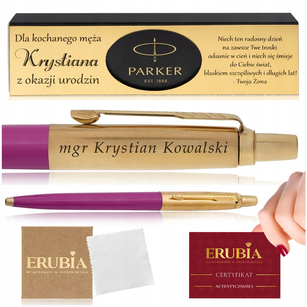 Auksinis Parker Jotter rašiklis su graviravimu - 24 karatų auksas, magenta