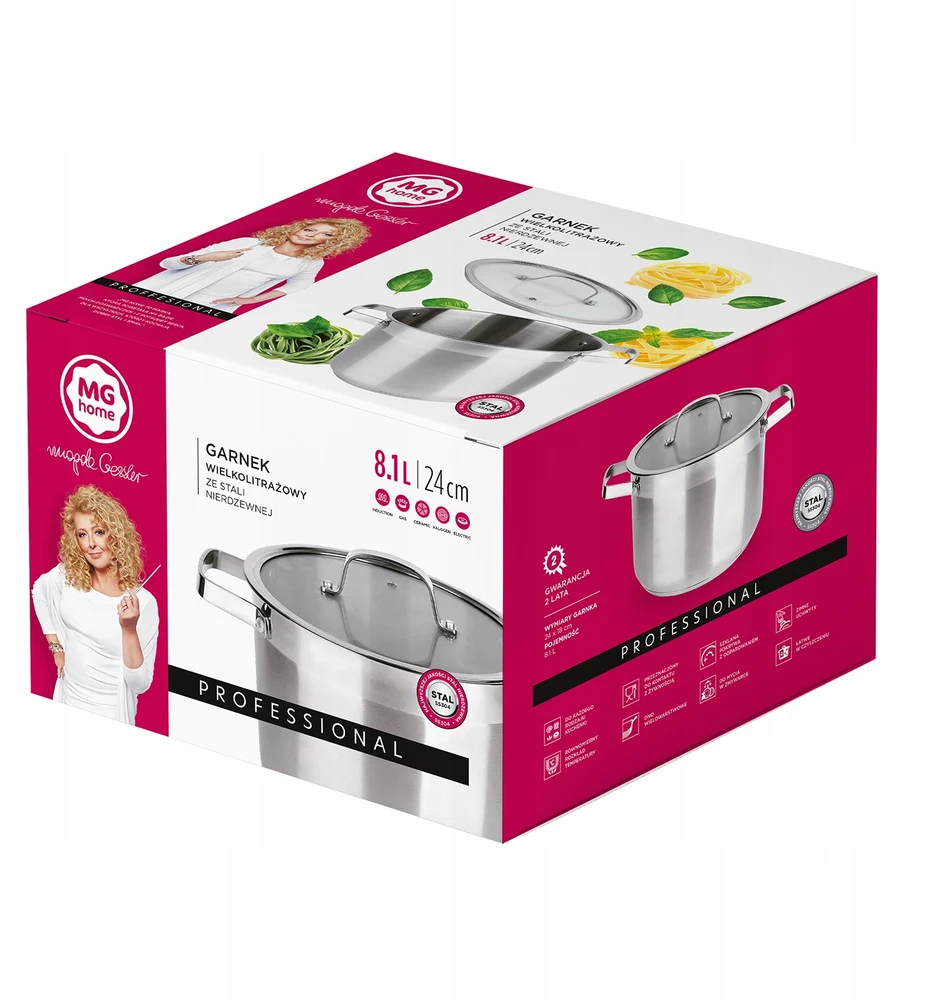 Aukštas puodas su dangčiu, nerūdijančio plieno MG Home Professional, 24 cm, indukcinis