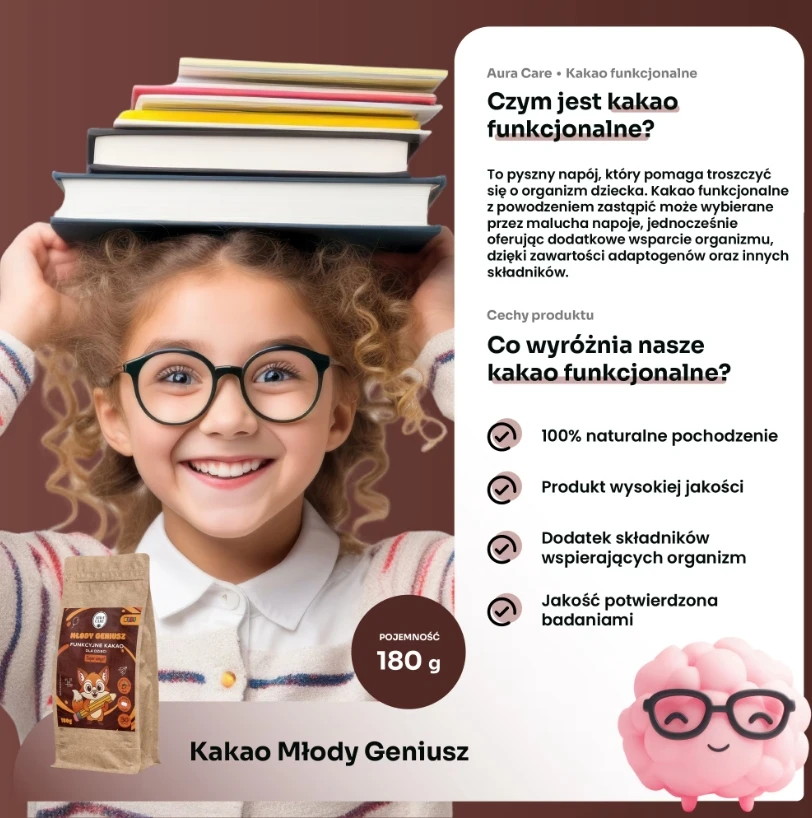 Aura Care YOUNG GENIUS COCOA funkcionalus susikaupimo atminčiai 180 gramų
