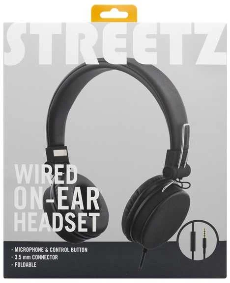 STREETZ ausinės su mikrofonu , 1 mygtukas, 1,5 m, juodos HL-W200